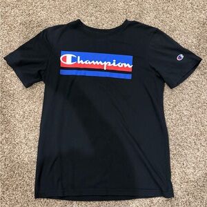 Champion black t-shirt with red and blue logo